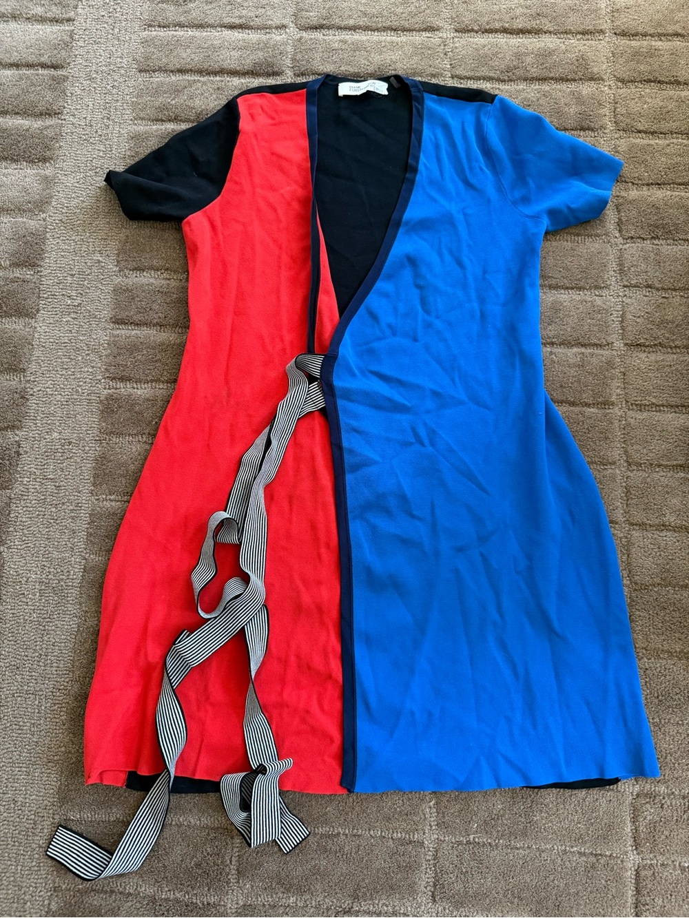 Diane Von Furstenberg Red & Blue Colorblock Wrap Mini Dress
